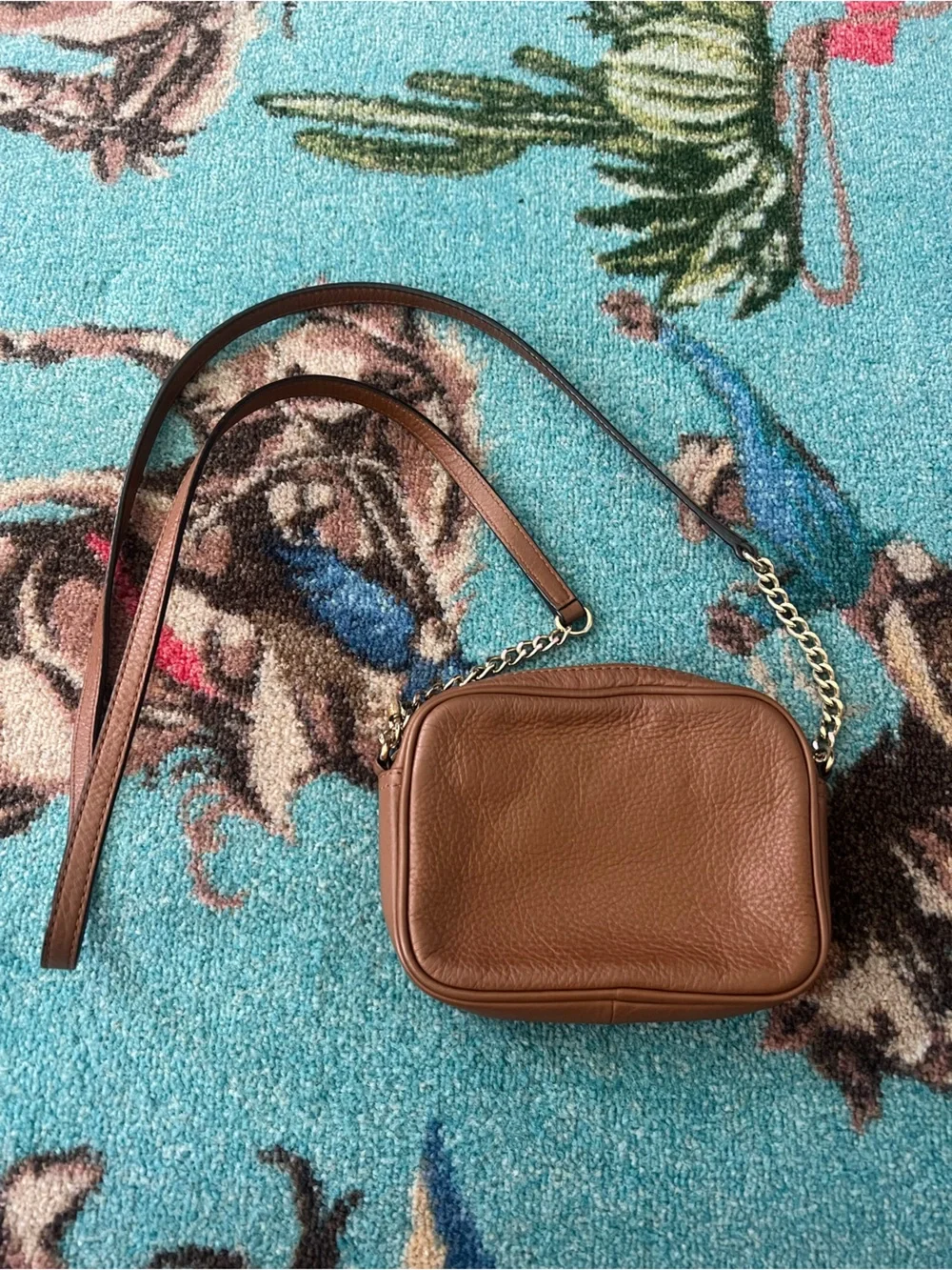 Michael Kors Tan Brown Pebble Leather Crossbody with Gold Plate